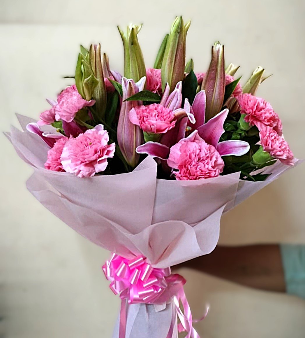 Graceful Pink Lilies & Carnations Bouquet