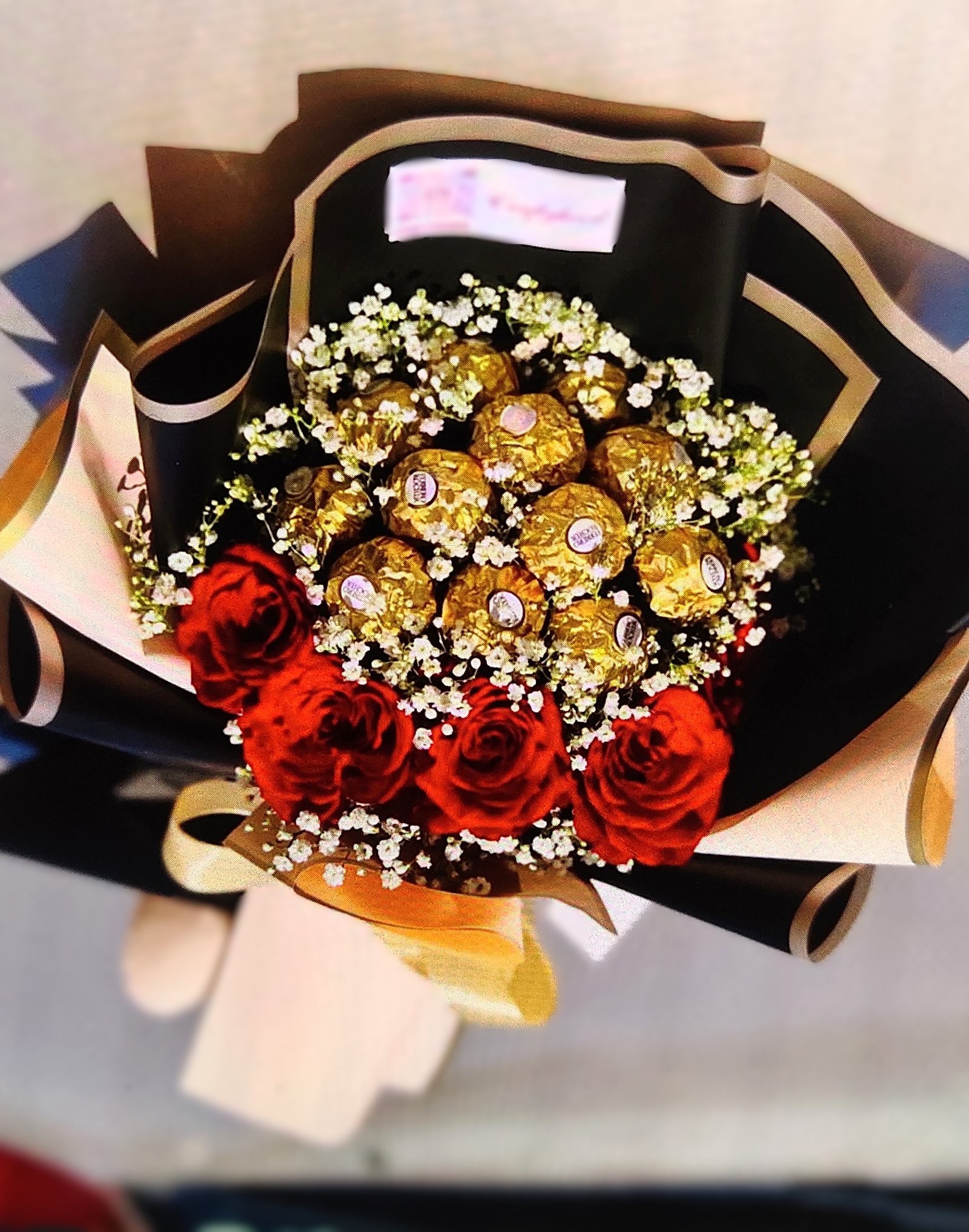 Golden Delight Roses & Ferrero Bouquet