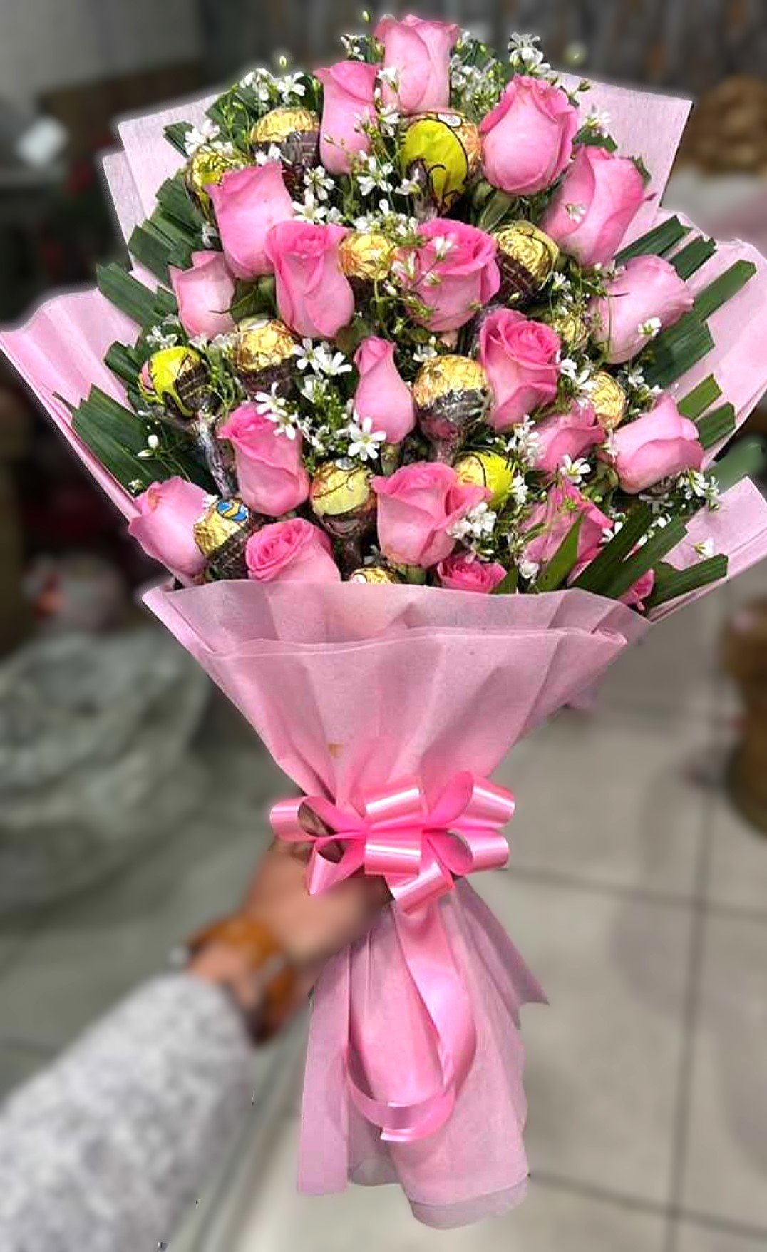 Exquisite Pink Roses & Ferrero Rocher Bouquet